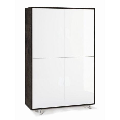 Madia Armadio Nero Bianco Lucido Credenza con Ripiani 4 Ante Soggiorno