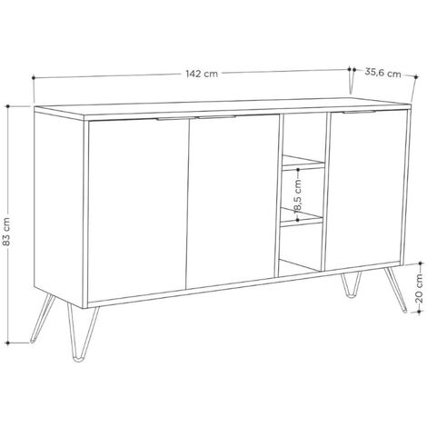 Madia Clara rovere oak 3 ante antracite 142x35,5x83h cm