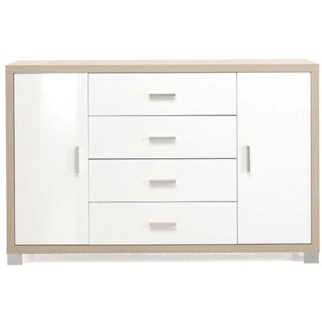Madia con 2 ante e 4 cassetti 137 cm in legno Bianco Lucido - AMAL