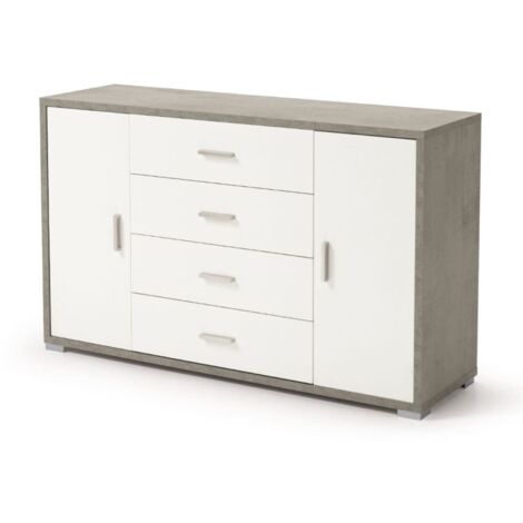 Madia con 2 ante e 4 cassetti 137 cm in legno Cemento - AMAL