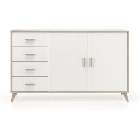 Madia con 2 ante e 4 cassetti 158 cm in melaminico Bianco Frassino- ARIEL