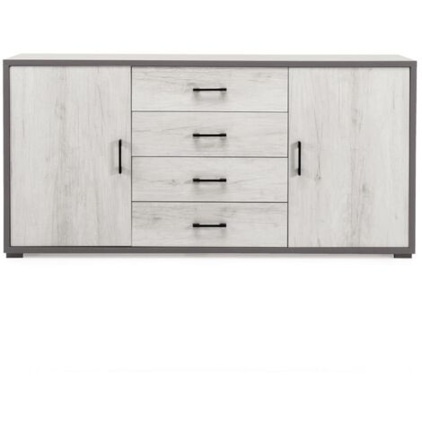 Madia con 2 ante e 4 cassetti centrali 174 cm in melaminico Bianco Frassino - VALE