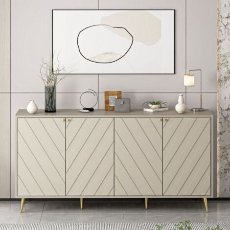Madia con 4 ante a intagli geometrici colore cashmere con maniglie e piedini oro 180x90H cm - Giany