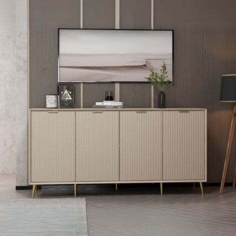 Madia con 4 ante colore cashmere effetto cannettato 180x45x90H cm - Wilmy