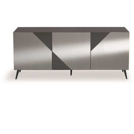Madia credenza 3 ante in vetro specchio Fume' cassa Antracite ARTE 180 con 5 piedini