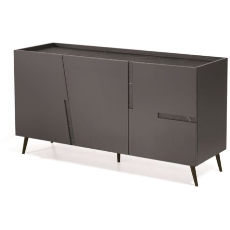 Madia credenza 3 ante inserti Marmo Nero con scocca Antracite GIRONA con 5 piedini