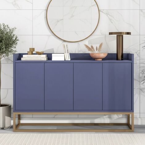 FORTUNA LAI Madia Credenza 4 Ante Design Moderno Lusso Blu Opaco e Base Metallizzata Color Oro