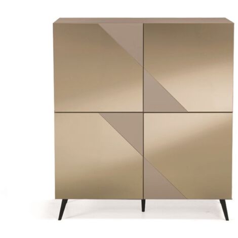 Madia credenza 4 ante in vetro specchio Bronzo e cassa Tortora ARTE 120 con 5 piedini