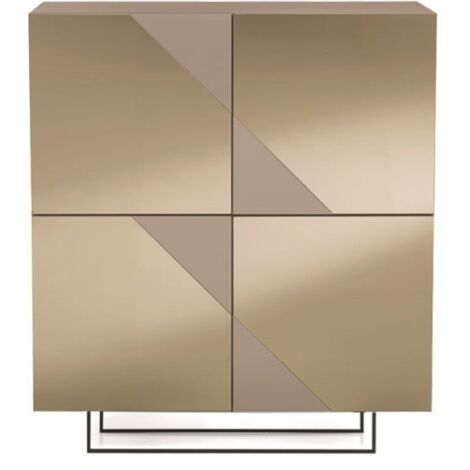 Madia credenza 4 ante in vetro specchio Bronzo e cassa Tortora ARTE 120 con piedini sagomati