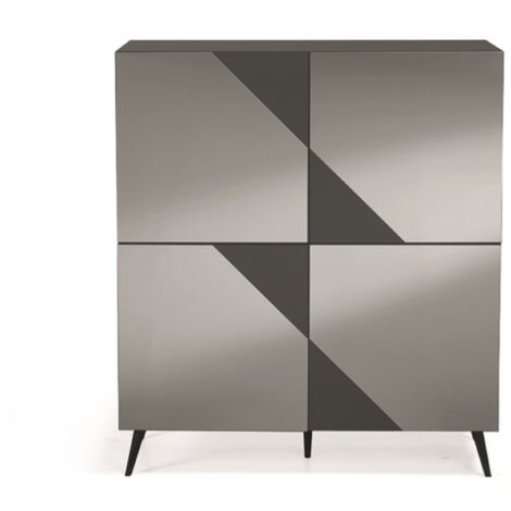 Madia credenza 4 ante in vetro specchio Fum cassa Antracite ARTE 120 con 5 piedini