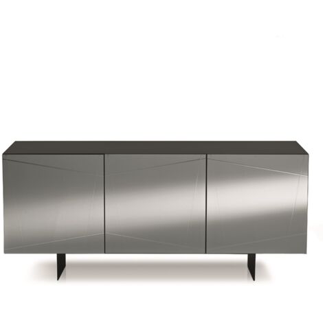 Madia credenza a 3 ante in vetro specchio fumcocca antracite e 2 piedini ISIDE