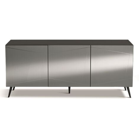 Madia credenza a 3 ante in vetro specchio fumcocca antracite e 5 piedini ISIDE