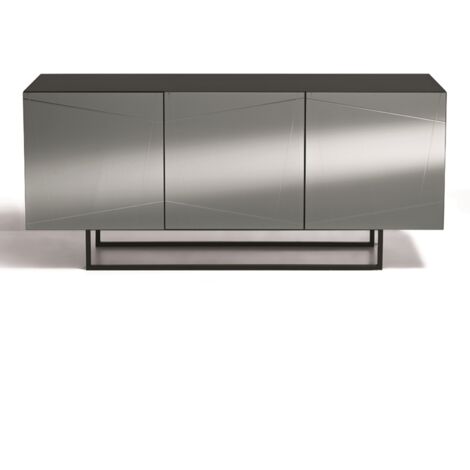 Madia credenza a 3 ante in vetro specchio fumcocca antracite e piedini sagomati ISIDE