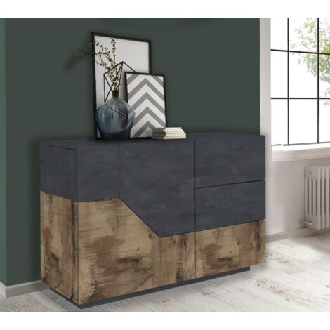 Madia da Ingresso Acero e Grigio 140 cm Credenza 2 Ante e 3 Cassetti