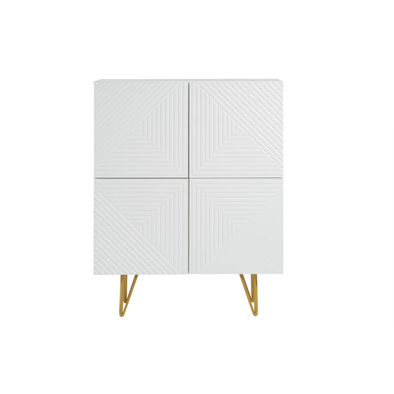 Madia design con incisioni bianco opaco e metallo dorato 4 ante L86 cm ozen