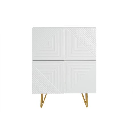 Madia design con incisioni bianco opaco e metallo dorato 4 ante L86 cm OZEN