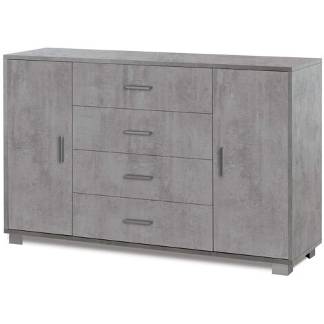 Madia due ante quattro cassetti Beton Cemento 136x41x h86 cm