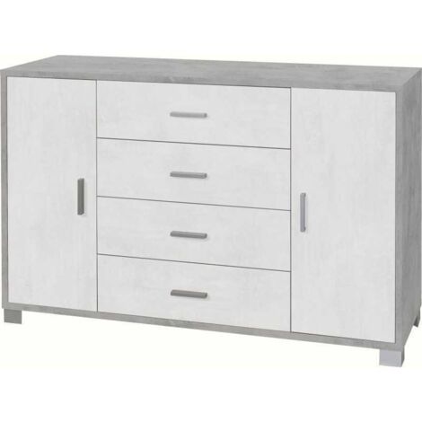 Madia due ante quattro cassetti Cemento Bianco 136x41x h86 cm
