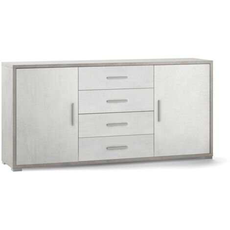 Madia due ante quattro cassetti Cemento Bianco 174x41x h84 cm