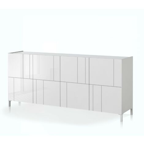 Madia grande 4 ante effetto legno laccata bianca cm. H.84xL.174xP.40