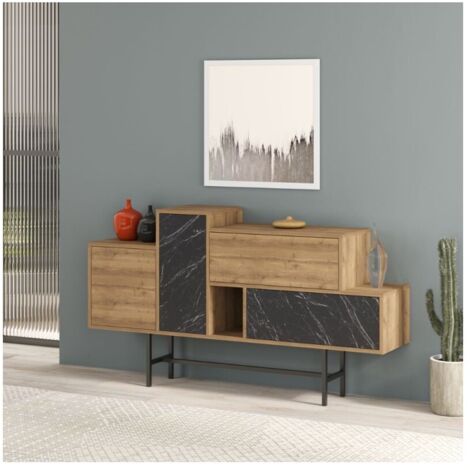Madia Hermes colore hitit noce con ante e cassetti effetto marmo nero 160 cm