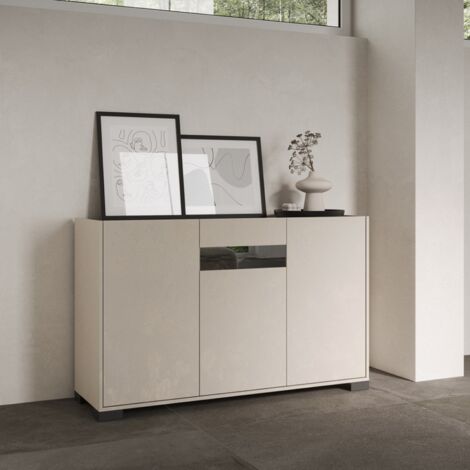 Madia in legno Grigio ROJAS a 3 ante con inserto in vetro Fume' 130 cm