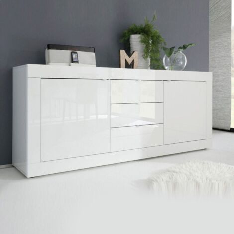 Madia linea Basic con 2 ante e 3 cassetti in finitura Bianco laccato lucido
