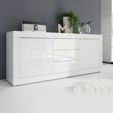 Madia linea Basic con 2 ante e 3 cassetti in finitura Bianco laccato lucido