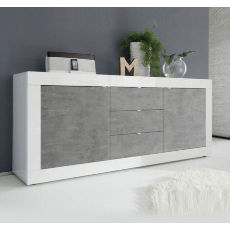 Madia linea Basic con 2 ante e 3 cassetti in finitura Bianco lucido e Beton