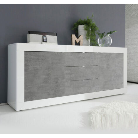 Madia linea Basic con 2 ante e 3 cassetti in finitura Bianco lucido e Beton