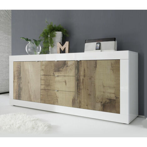 Madia linea Basic con 2 ante e 3 cassetti in finitura Bianco lucido e Pero