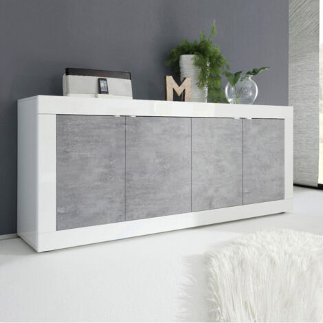 Madia linea Basic con 4 ante in finitura Bianco laccato lucido e Beton