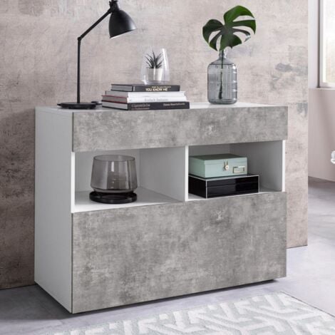 MONTEFIOREDESIGN Madia linea Practical 1 anta e 1 cassetto visione Bianco Lucido e Beton