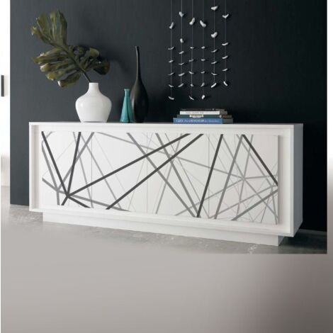 Madia linea Pure 4 ante in finitura Bianco laccato opaco con righe