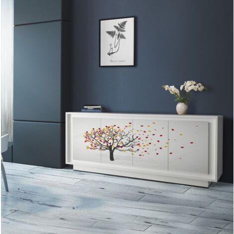 Madia linea Pure ante in finitura Bianco laccato opaco serigrafate
