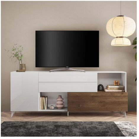 Madia Marion 240x42x94h colore bianco lucido e mercure