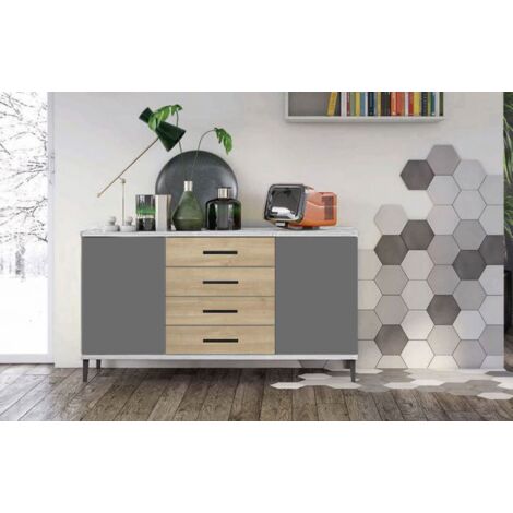 Madia moderna 2 ante 4 cassetti centrali Cloe con piedini 15 colorazioni