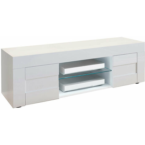 Madia porta TV con 2 ante "Build" mobile basso con ripiani in vetro Bianco laccato h 44 cm