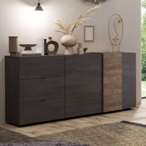 STILPROJECTSTORE - CASA E UFFICIO Madia soggiorno 2 ante 3 cassetti L 181 Nero Titanio / Mercure - Venus
