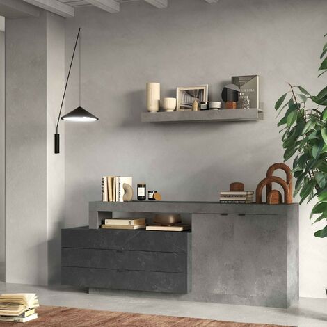 Madia soggiorno 2 ante 3 cassetti L199x82x42 cm - Freedom cemento / piombo
