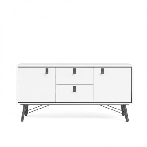 Madia soggiorno bianco opaco con due ante e due cassetti 150 x 40 cm - Longarone