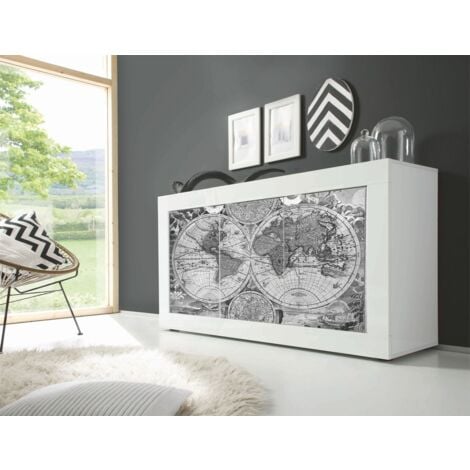Madia Vintage Map 2 Linea Fancy finitura Bianco lucido con Serigrafia