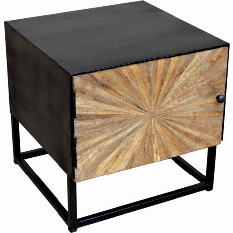 Madira-Table de chevet avec 1 porte en bois de manguier noir