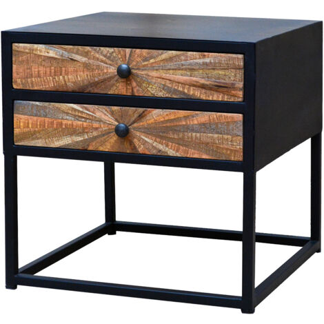 Madira-Table de chevet avec 2 tiroirs en bois de manguier noir