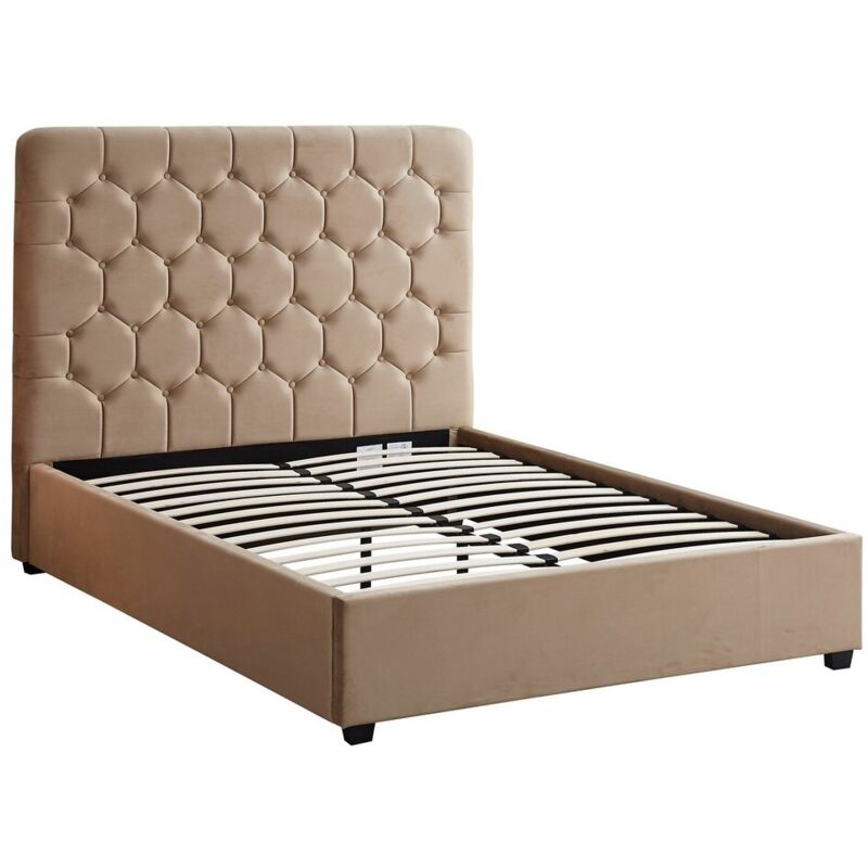Madison 5 Feet Bed Frame - L216 x W167 x H141 cm - Fawn Velvet Fabric