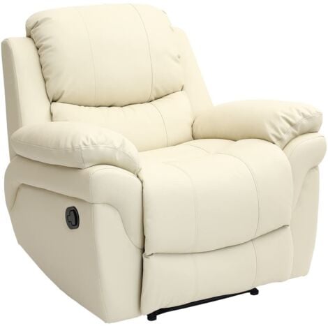 MADISON LEATHER RECLINER ARMCHAIR SOFA HOME LOUNGE CHAIR RECLINING GAMING[Cream]