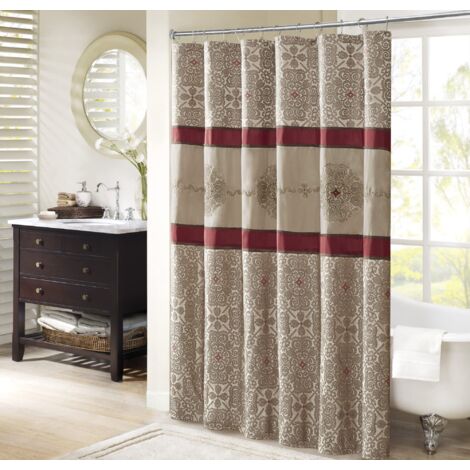 Madison Park Donovan Design-Tenda Tessuto Rosso, Tende da Doccia Tradizionali in Jacquard, per Bagno, 183 x 183 cm, Colore Rosa Cipria, Poliestere, 72x72