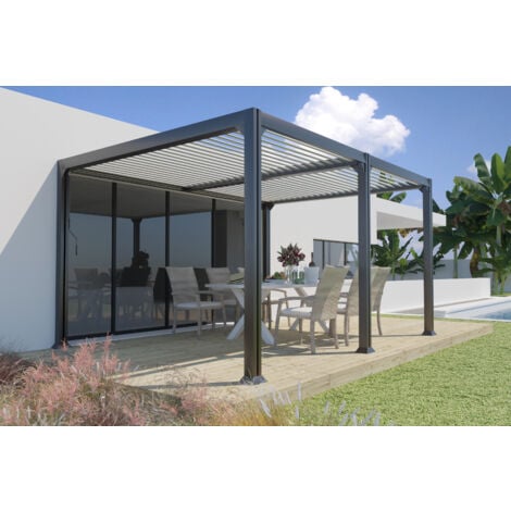 Madison - Pergola 5 Pieds Adossee Autoportante Bioclimatique 3X4M En Aluminium