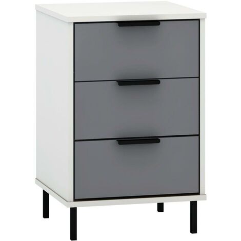 Madrid 3 Drawer Bedside - L38 x W40 x H62 cm - Grey/White Gloss