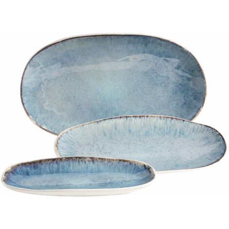 MÄSER Serie Frozen Set di 3 piatti da portata in ceramica in 3 misure, look moderno vintage, smalto colorato screziato, gres, blu piccolo